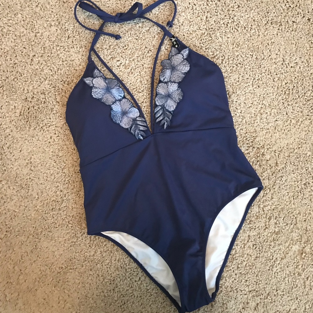 VS PINK | Blue Floral One Piece Bathing Suit NWT M